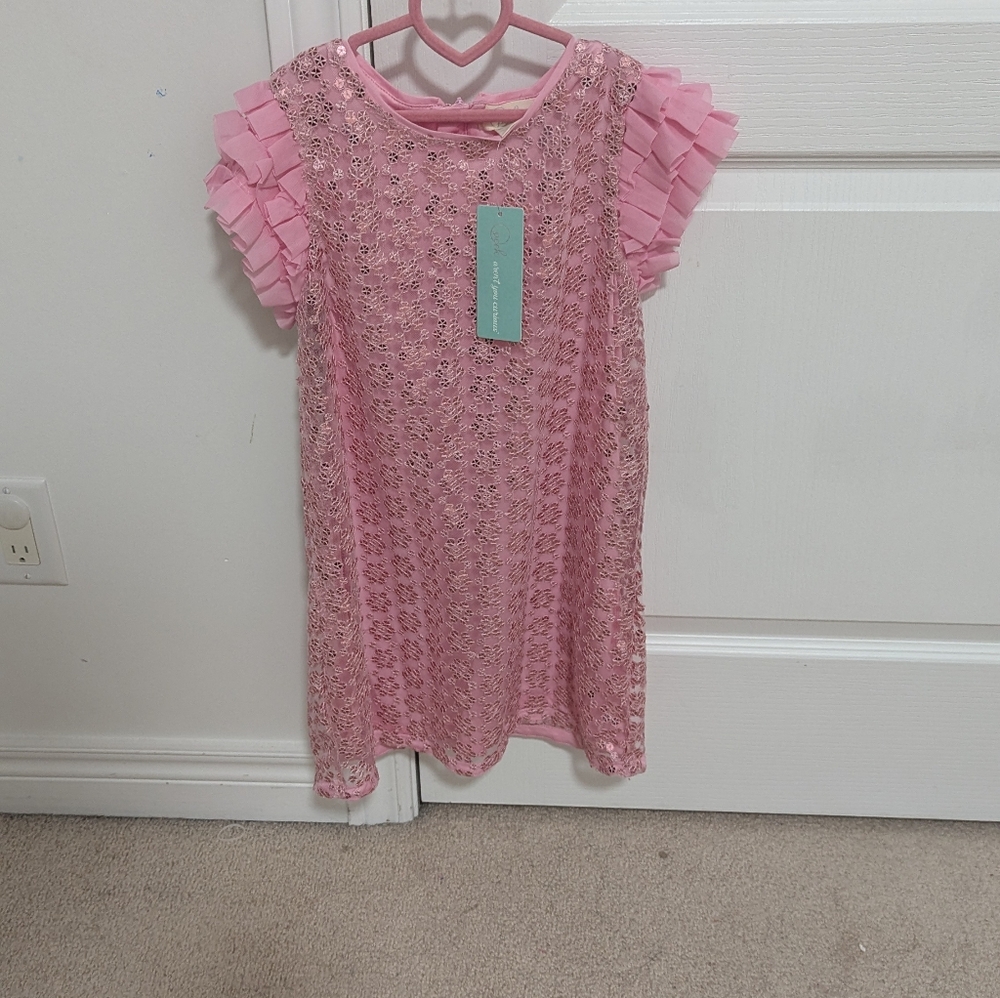 Pink Ruffled Sundress with Flutter Cap Sleeves